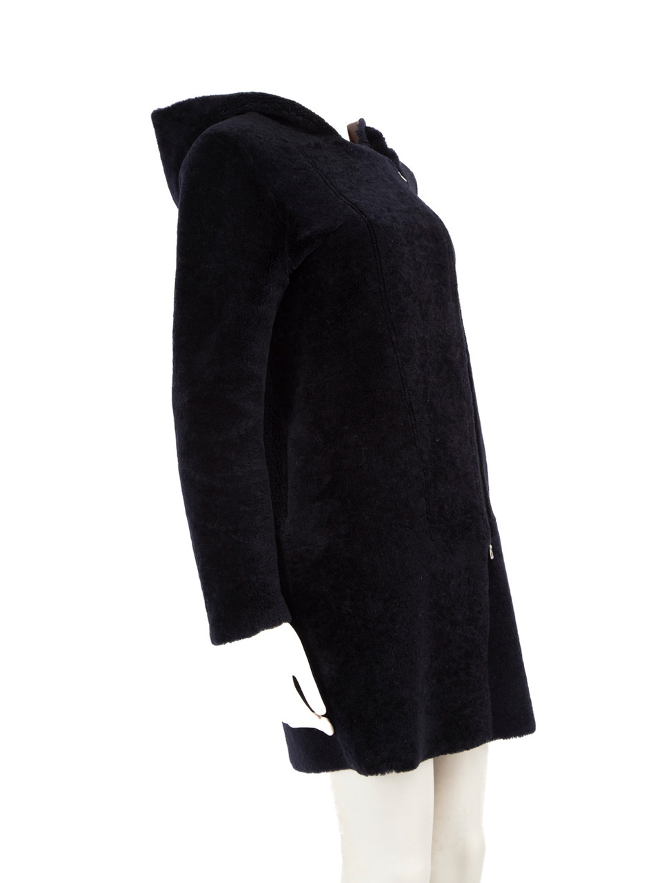 Sandro Brown & Navy Lamb Shearling Reversible Coat