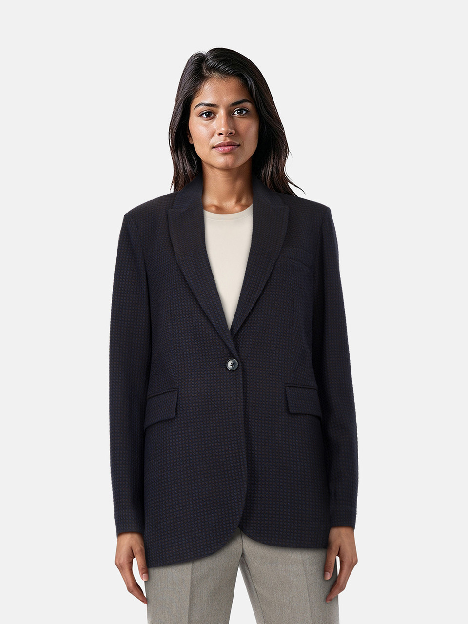 Circolo 1901 Navy Wool Knitted Buttoned Blazer