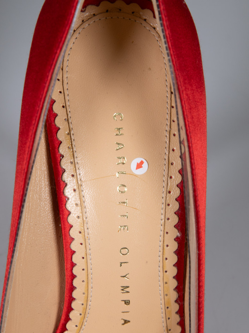 Charlotte Olympia Red Satin Ankle Tie Detail Heels