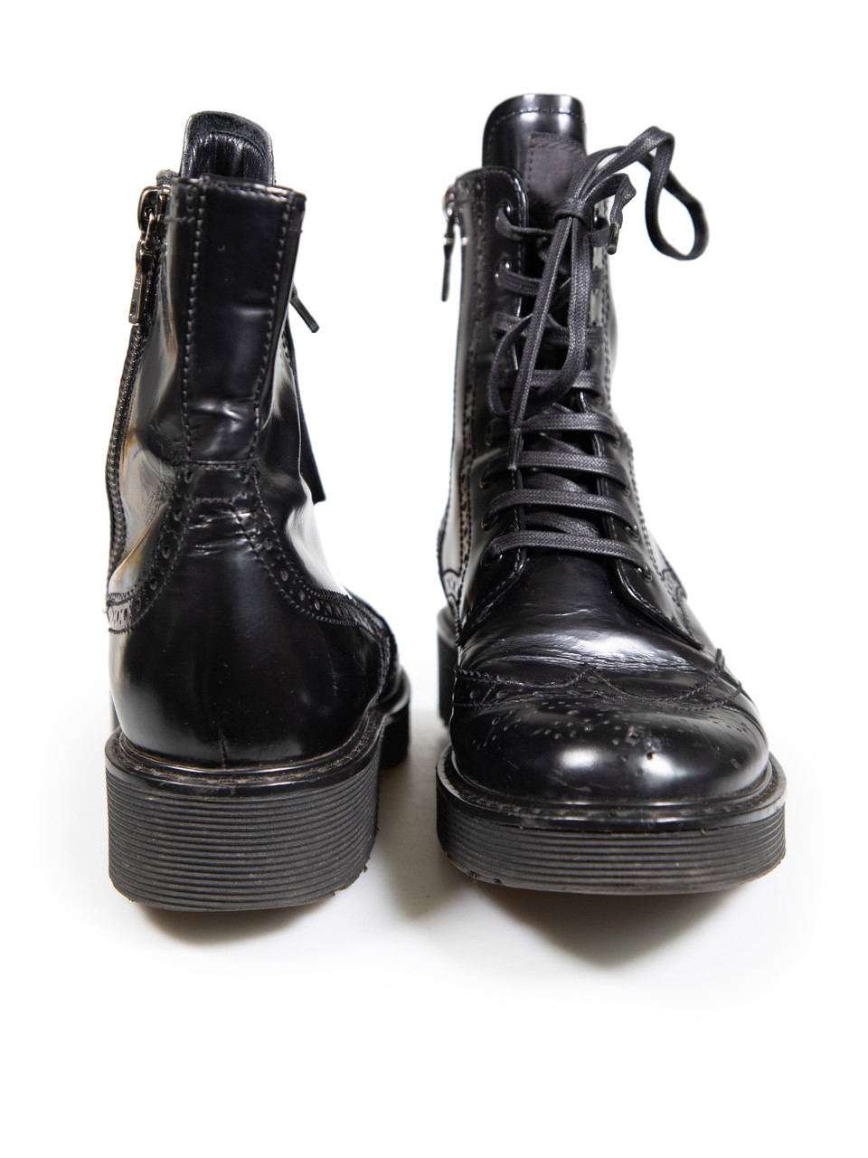 Used Prada Black Leather Brogue Detail Combat Boots | CSD display picture 3