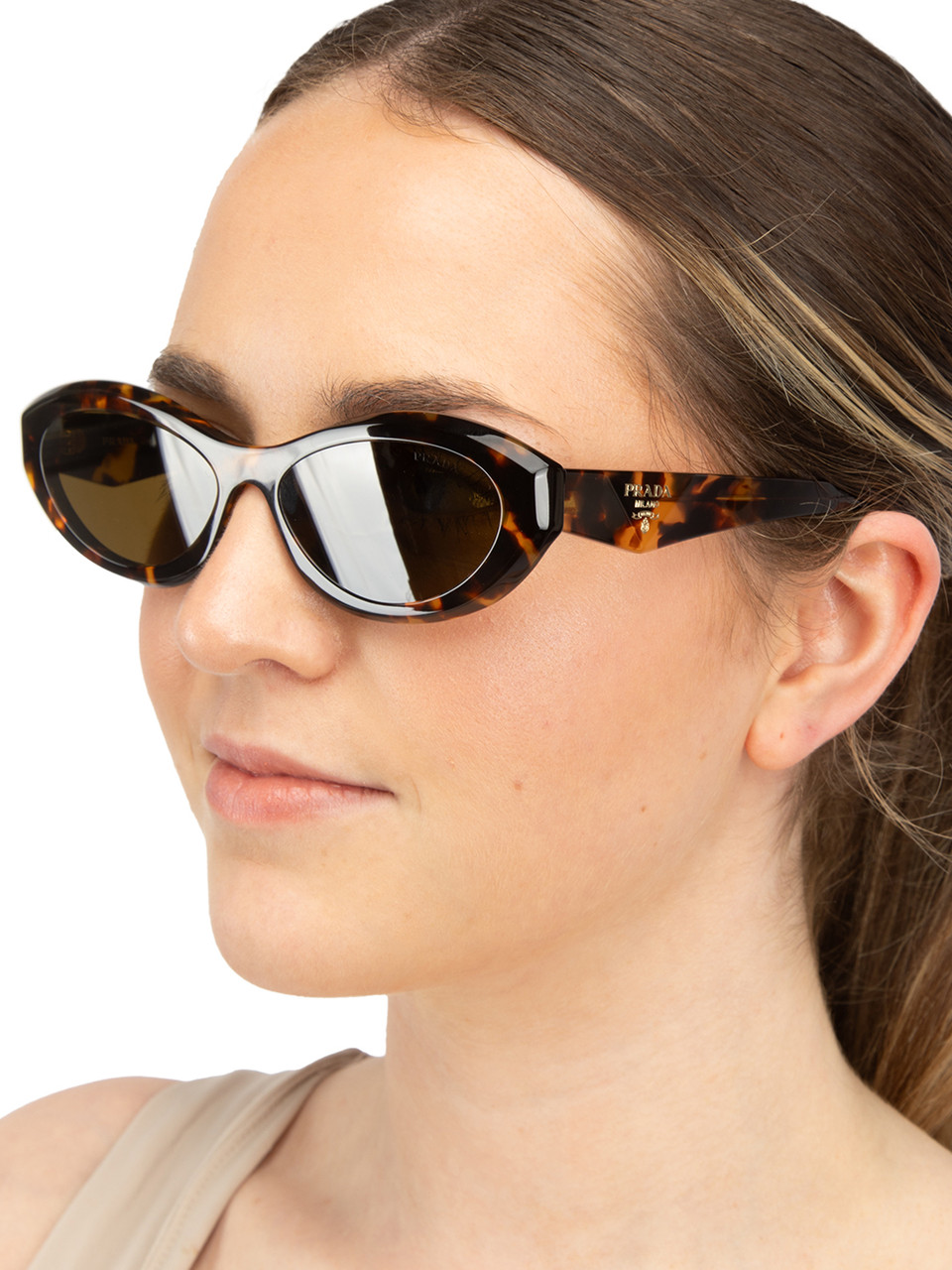Prada Brown Tortoiseshell Oval Tinted Sunglasses