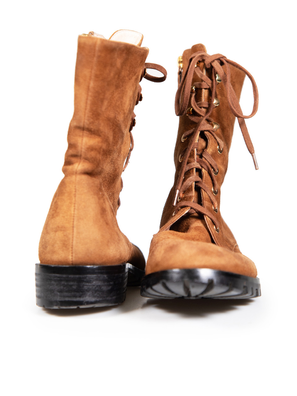 Stuart Weitzman Brown Suede Lace Up Combat Boots