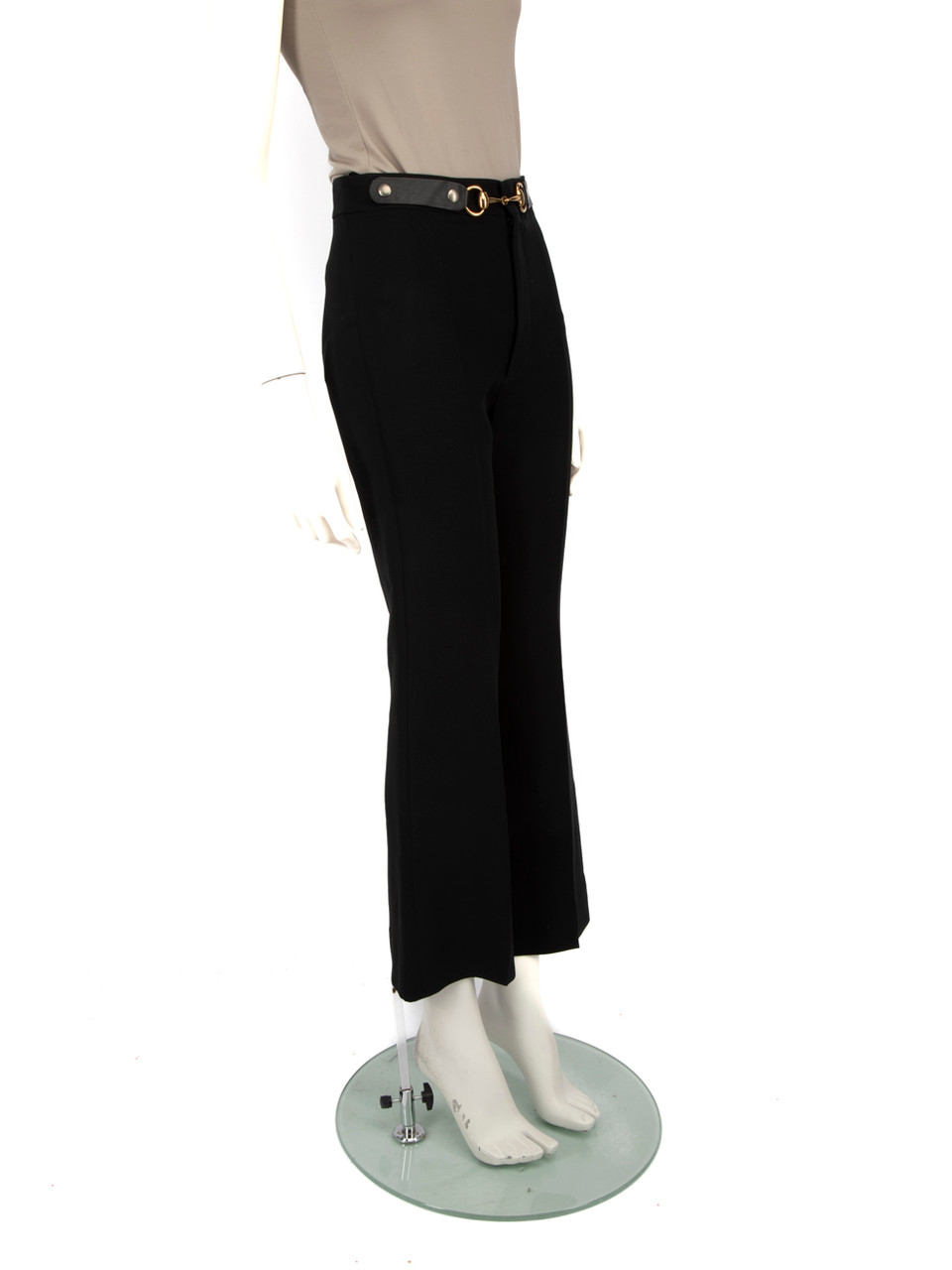 Gucci Black Wool Horsebit Belt Straight Trousers Gucci Black Wool Horsebit Belt Straight Trousers