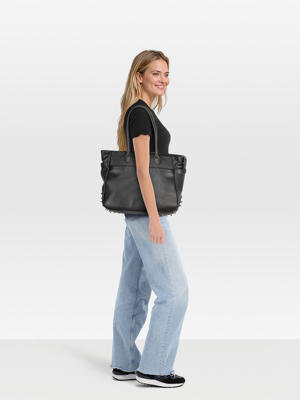 Christian Louboutin Black Leather Spike Tote Bag