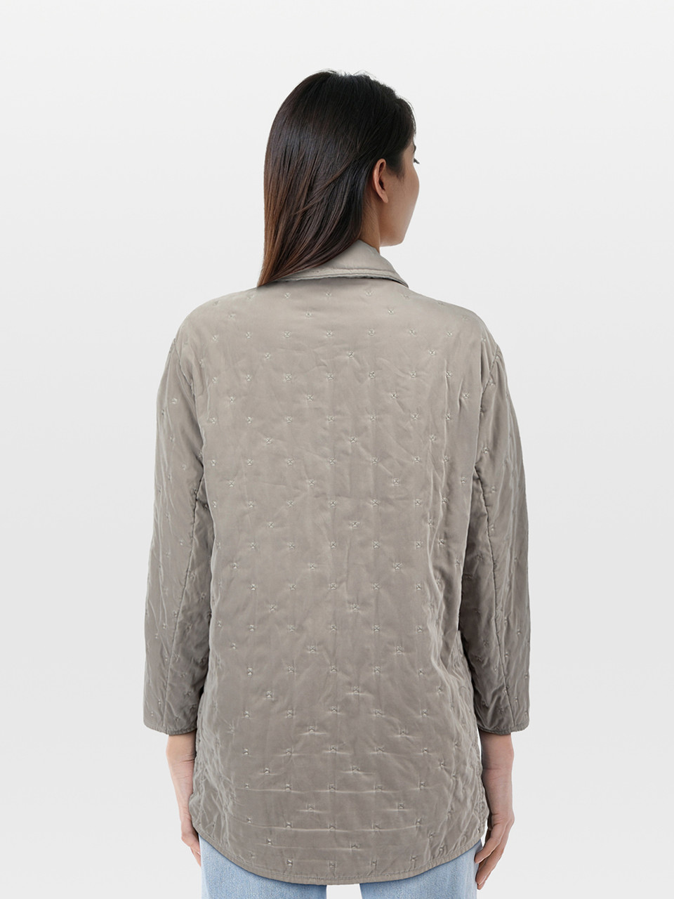 Hermès Grey Quilted Embroidered Coat