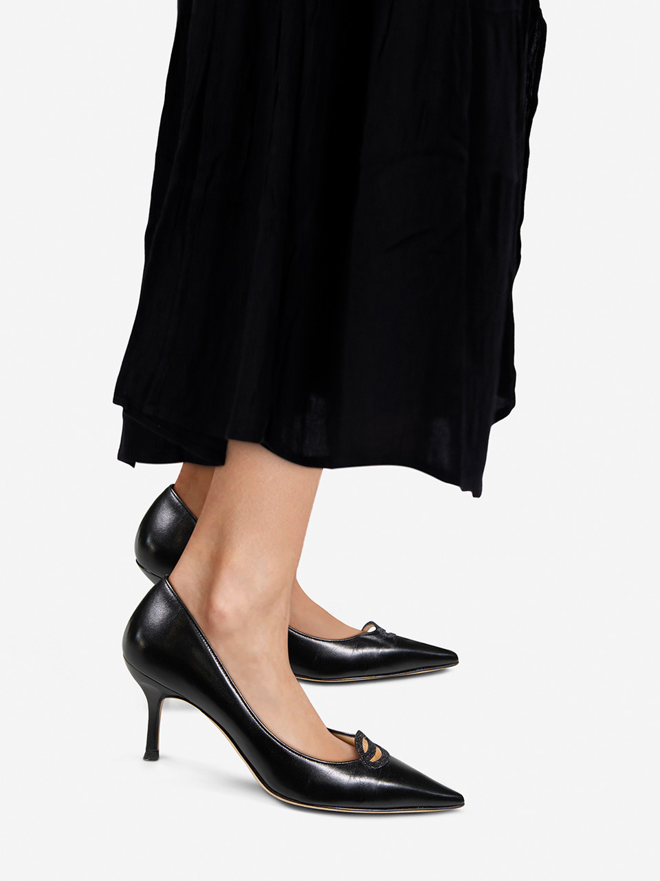 Jimmy Choo Black Leather Front Buckle Pumps