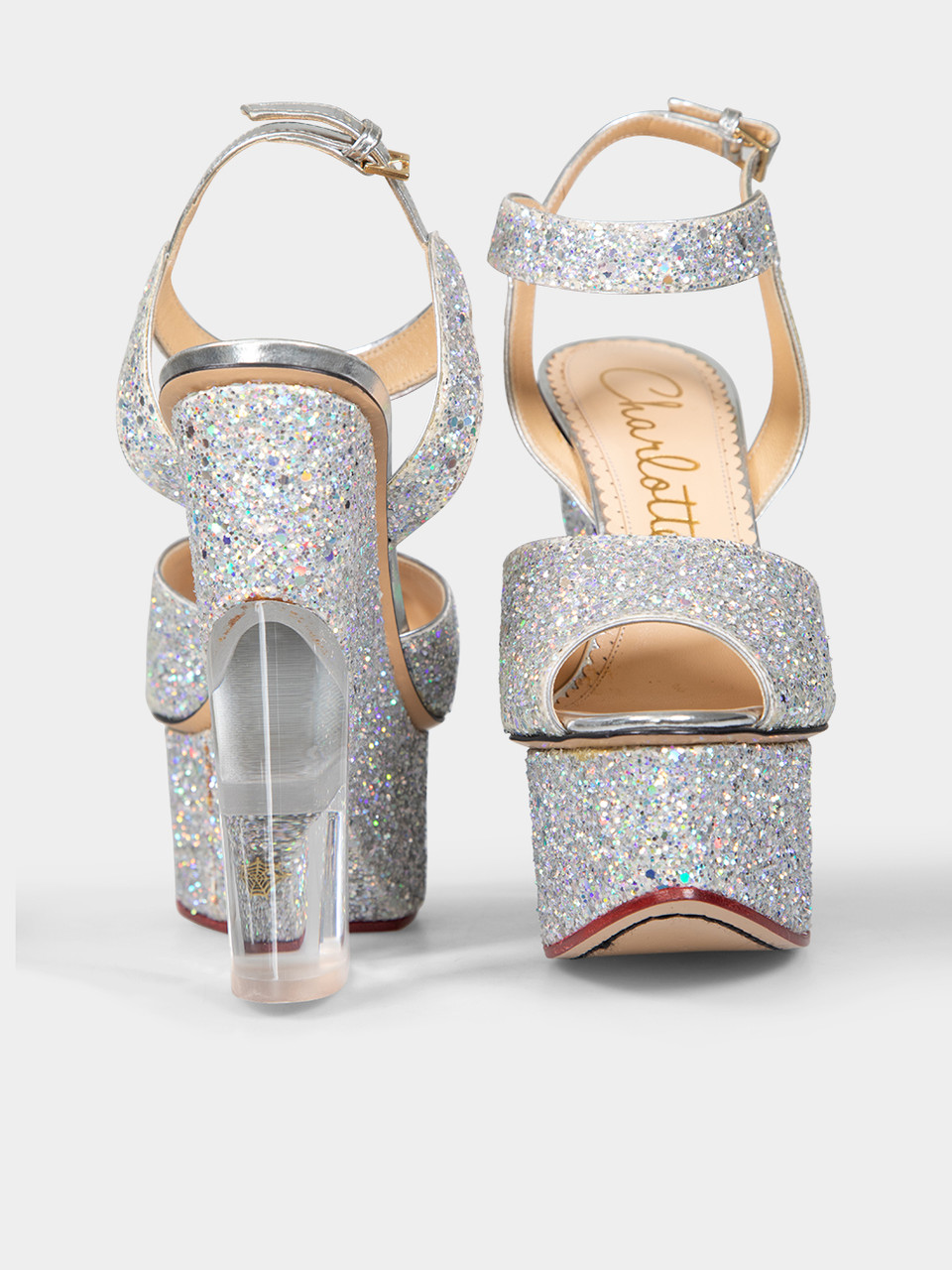 Charlotte Olympia Silver Glitter Platform Heels