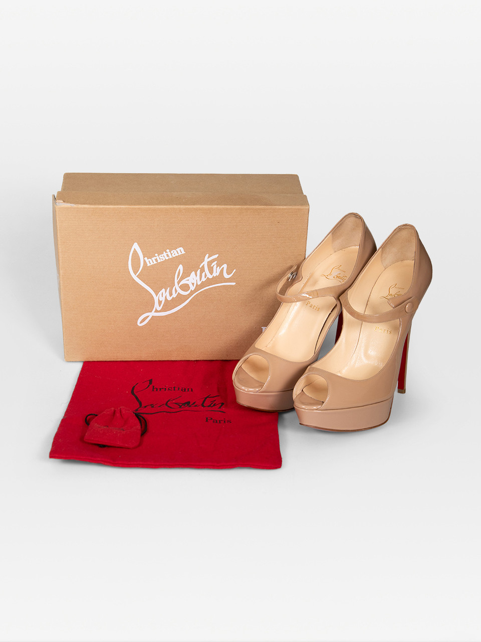 Christian Louboutin Beige Patent Peep Toe Bana Heels Christian Louboutin Beige Patent Peep Toe Bana Heels