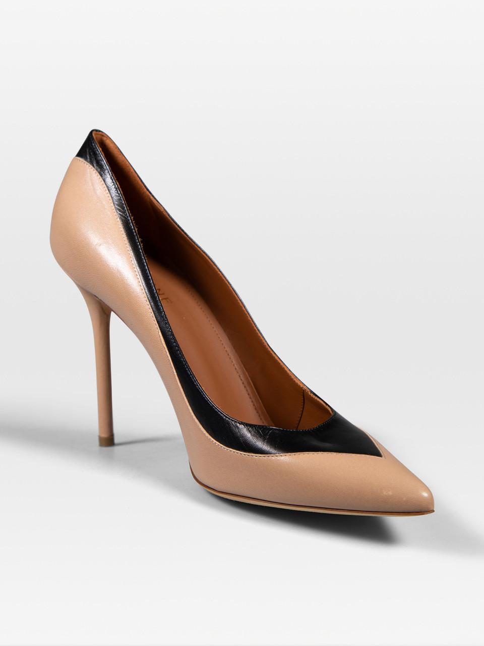 Malone Souliers Beige & Black Leather Pointed Pumps
