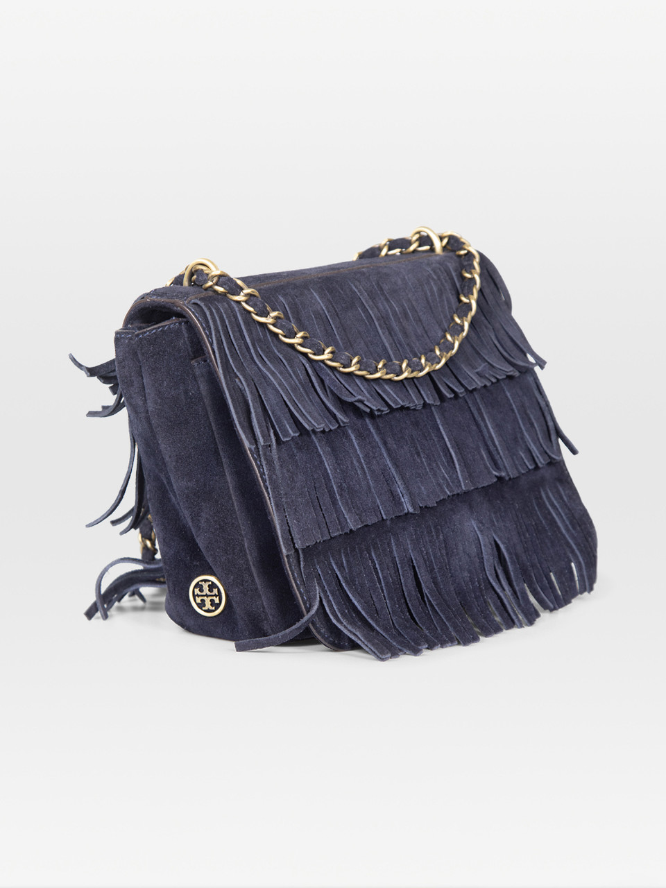Tory Burch Navy Suede Fringe Detail Crossbody Bag