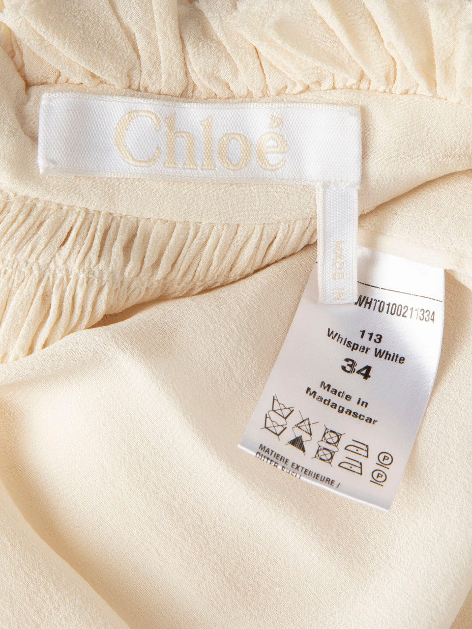 Chloé Whisper White Silk High Neck Ruched Blouse