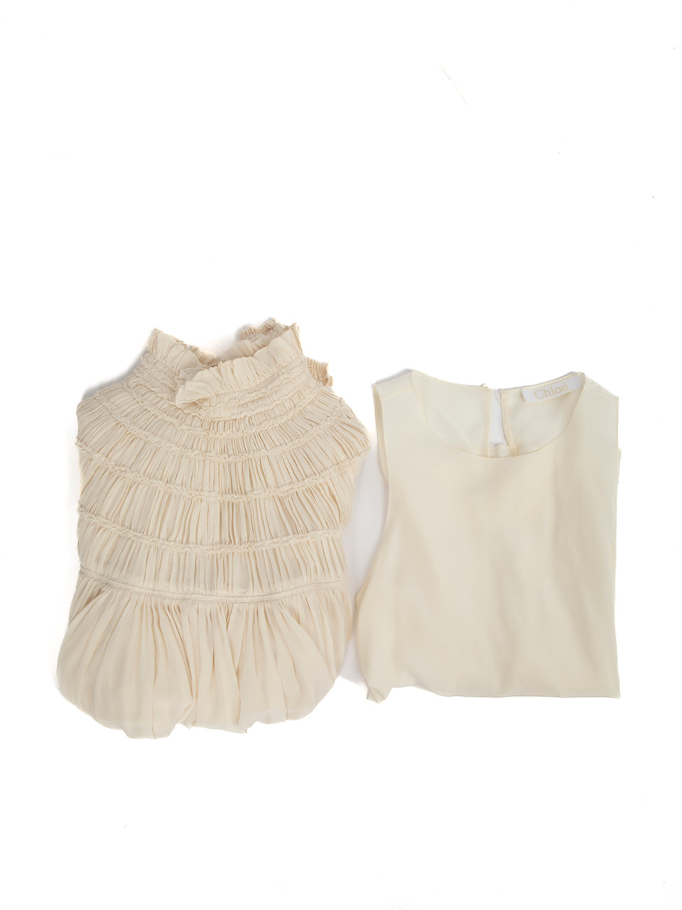 Chloé Whisper White Silk High Neck Ruched Blouse