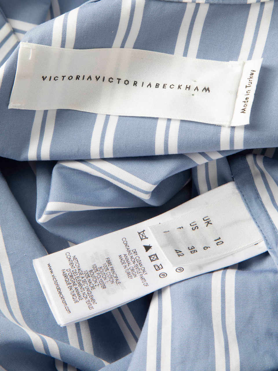 Victoria Beckham Blue Stripe Waist Tie Shirt Dress