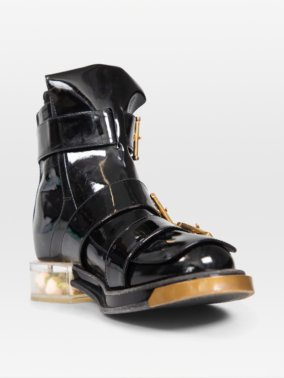 Alexander McQueen Black Patent Rose Heel Boots Alexander McQueen Black Patent Rose Heel Boots