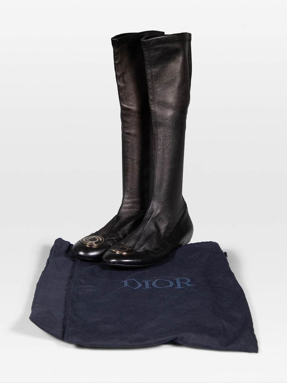 Dior Black Leather CD Knee High Boots