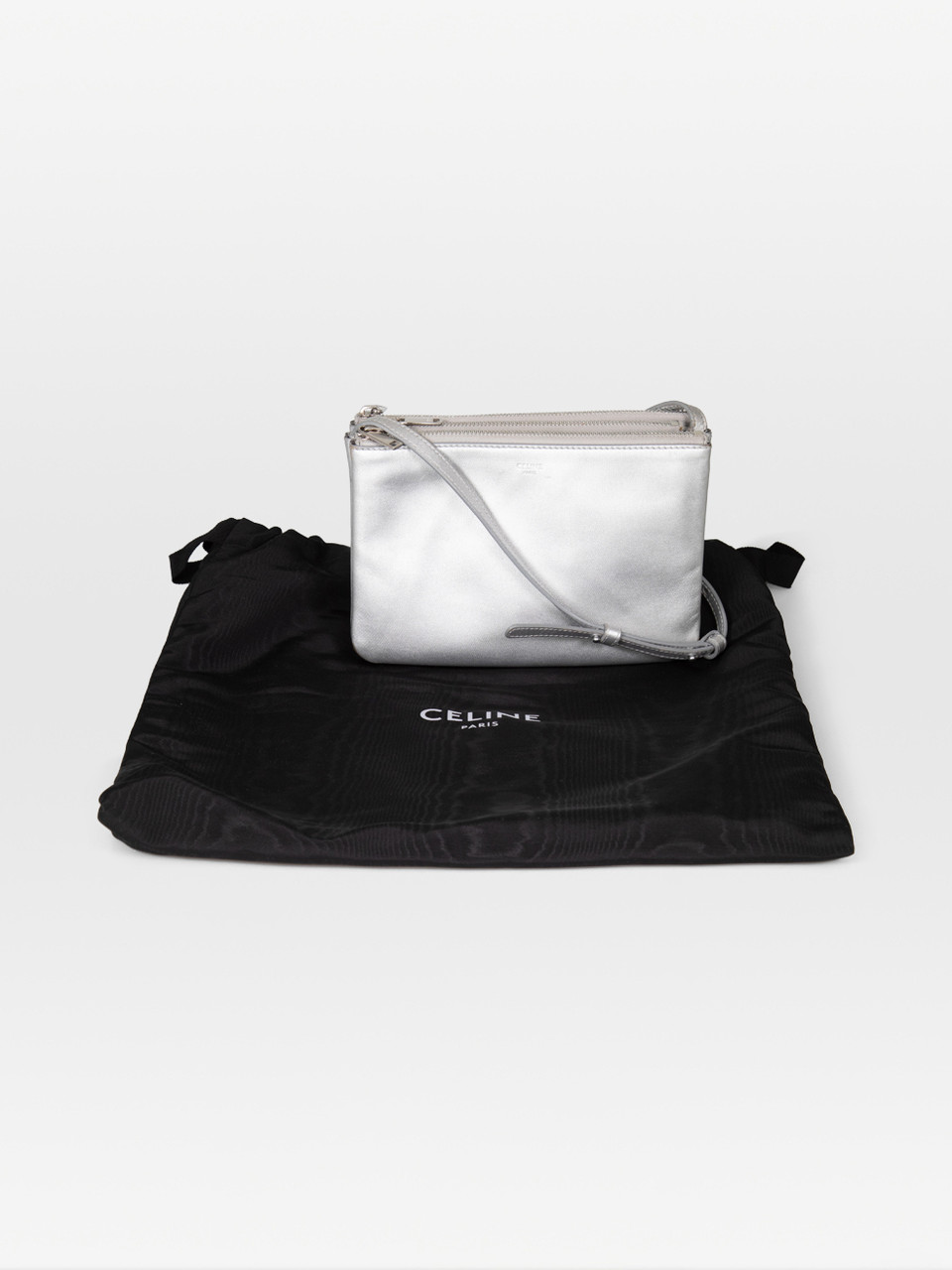 Céline Silver Leather Trio Crossbody Bag
