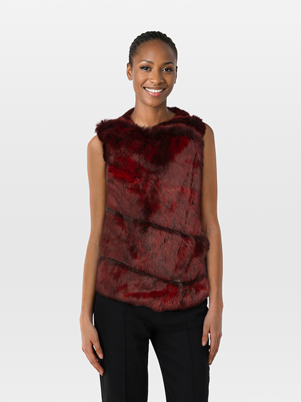 Helmut Lang Helmut Lang for Intermix Red Rabbit Fur & Leather Gilet