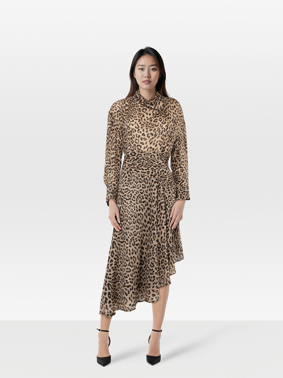 Iro Brown Leopard Print Long Sleeve Dress