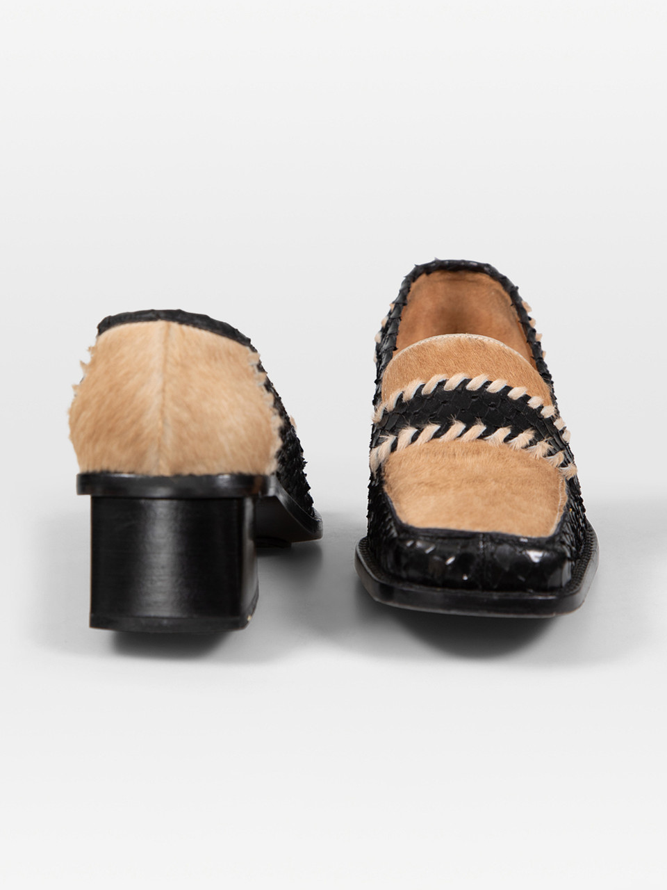 Sergio Rossi Pony Hair & Snakeskin Leather Loafers