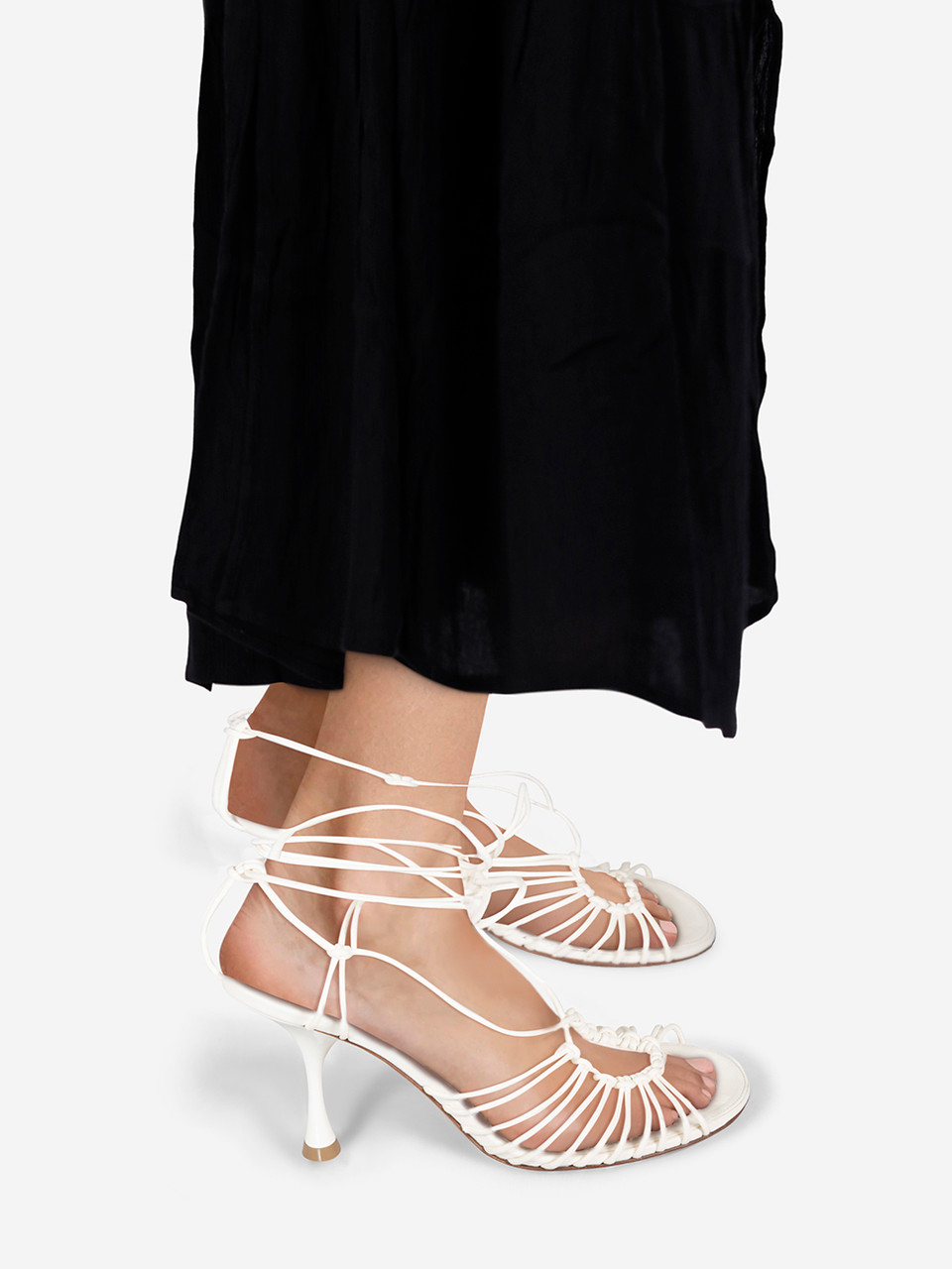 Bottega Veneta White Leather Dot Lace Up Sandals
