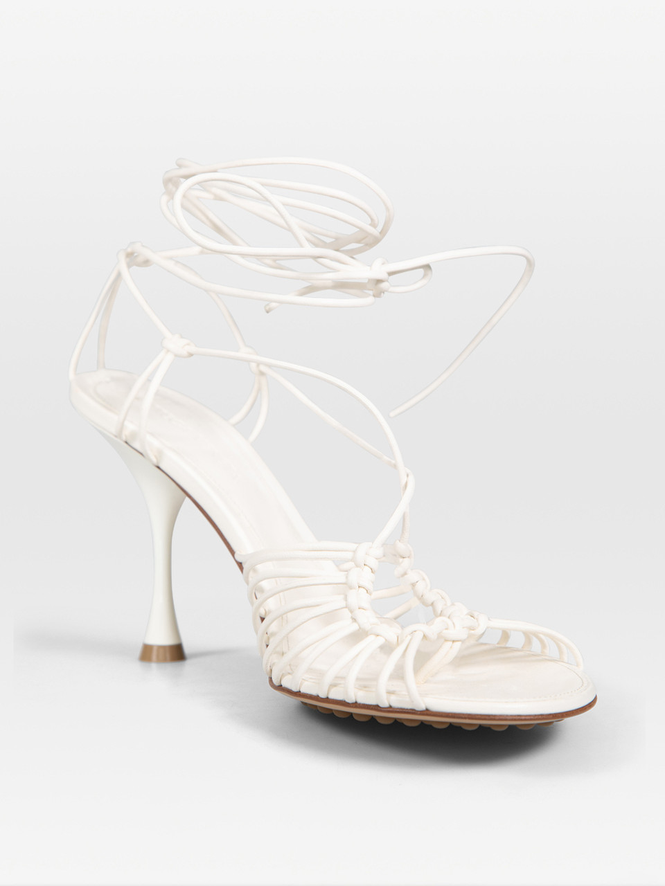 Bottega Veneta White Leather Dot Lace Up Sandals
