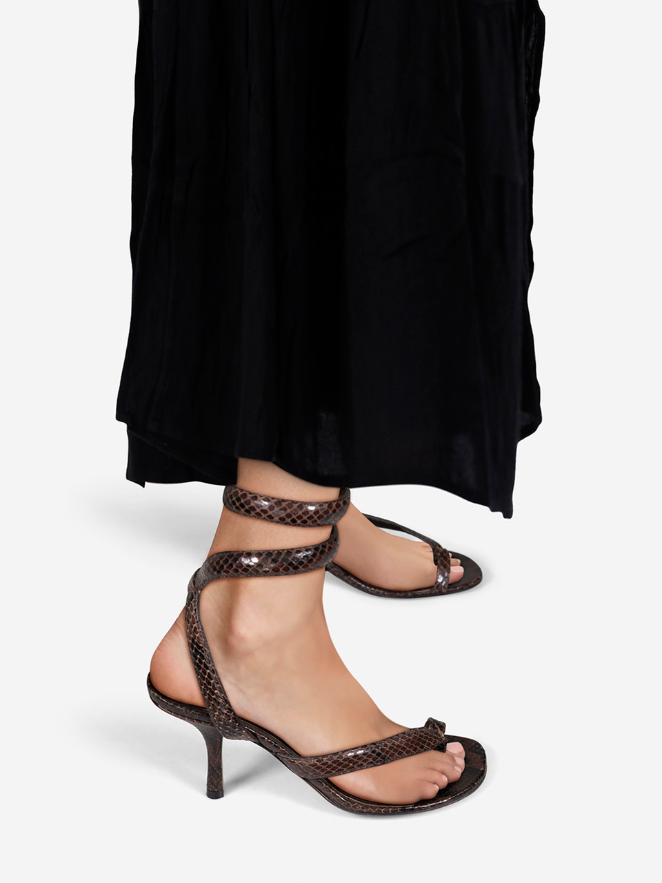 Bottega Veneta Brown Snakeskin Spiral Sandals