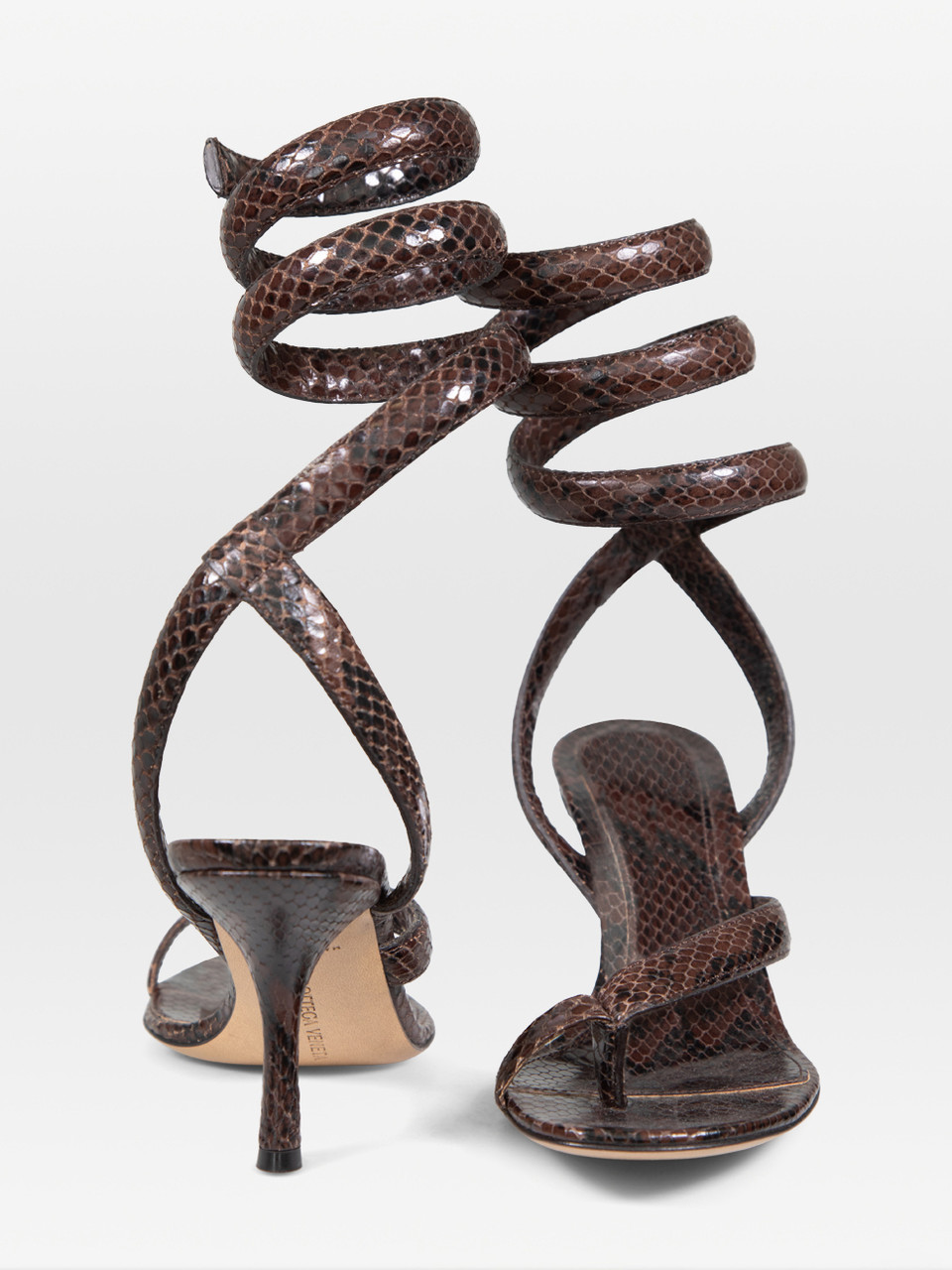 Bottega Veneta Brown Snakeskin Spiral Sandals