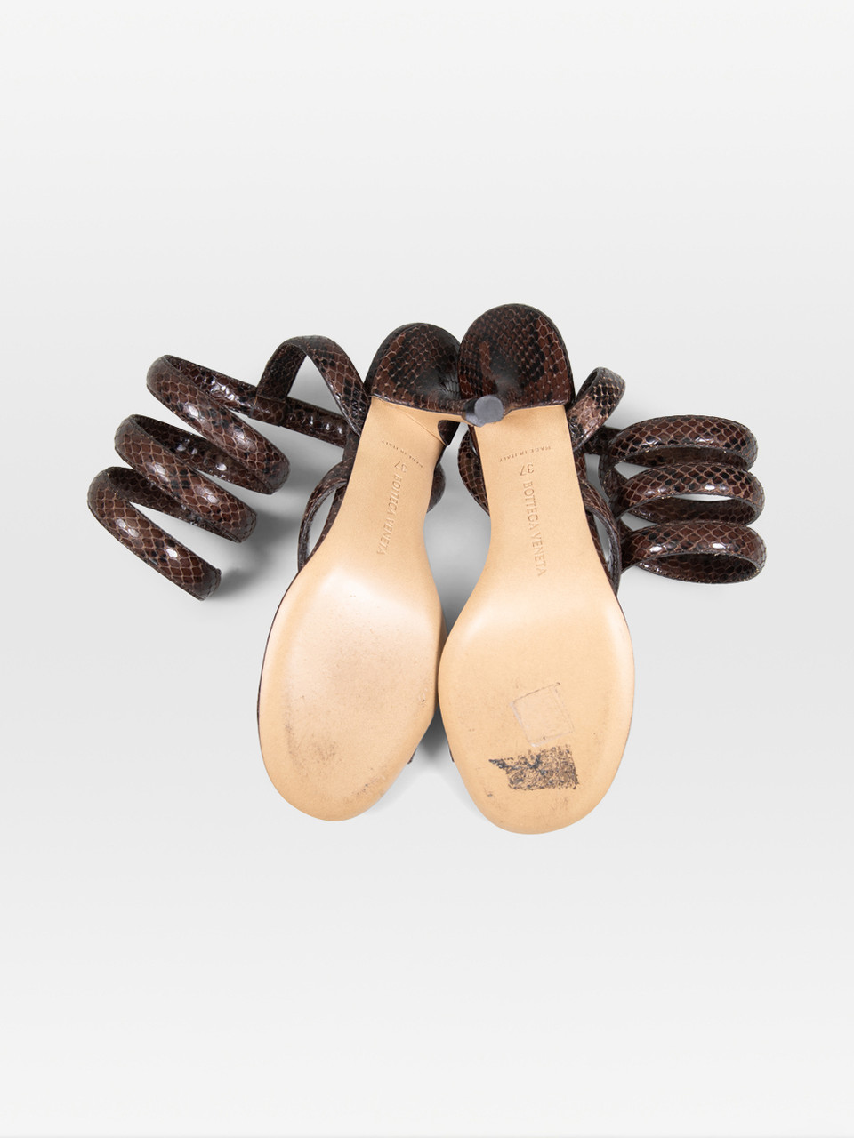 Bottega Veneta Brown Snakeskin Spiral Sandals