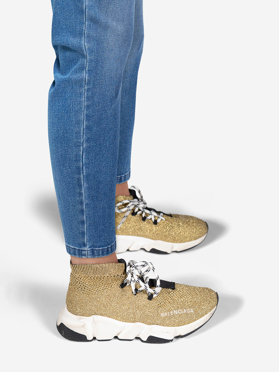 Balenciaga Gold Metallic Speed Lace Up Trainers Balenciaga Gold Metallic Speed Lace Up Trainers