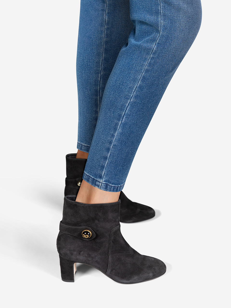 Dolce & Gabbana Black Suede Logo Detail Ankle Boots