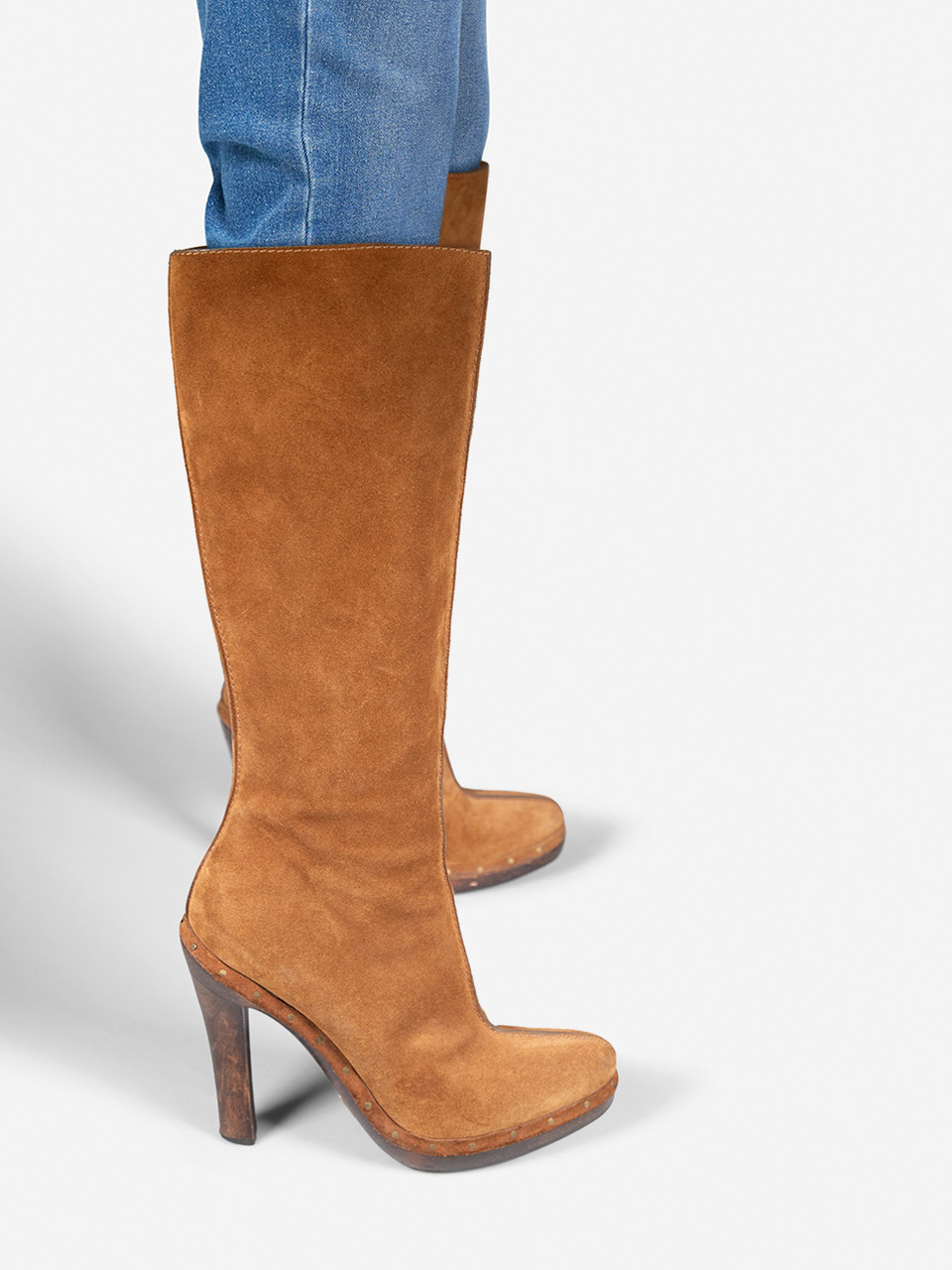 Gucci Brown Heeled Suede Knee High Boots