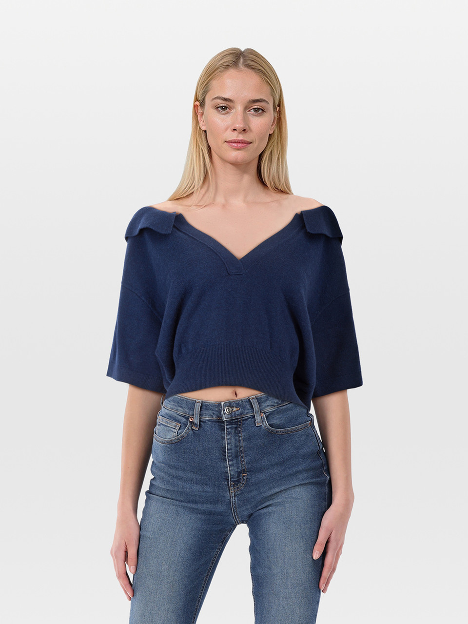 Alexander Wang Navy Wool & Tulle Illusion Top