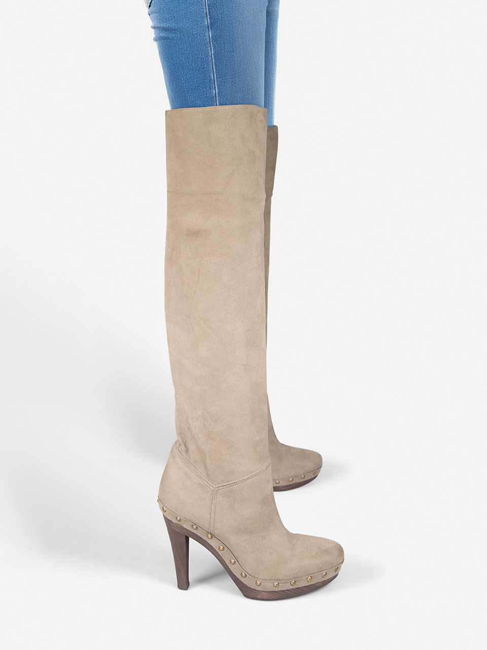 Stella McCartney Grey Vegan Suede Studded Boots Stella McCartney Grey Vegan Suede Studded Boots