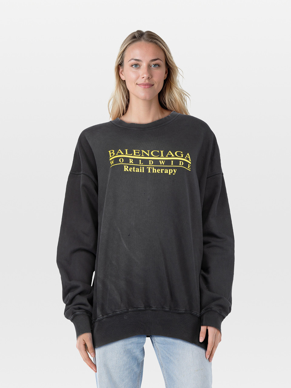 Balenciaga Grey Distressed Logo Sweatshirt