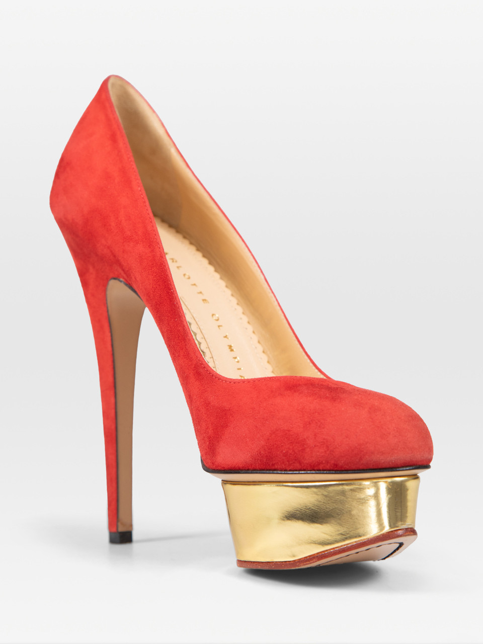 Charlotte Olympia Red Suede Dolly Pumps