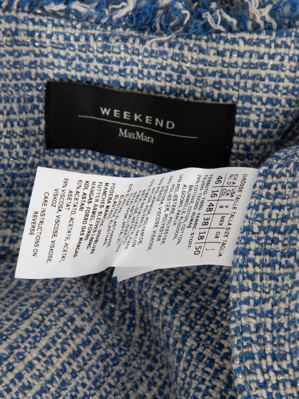 Max Mara Blue Tweed Single Breasted Coat