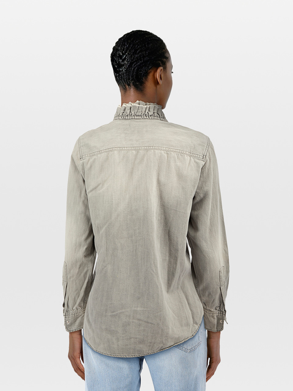Isabel Marant Grey Ruffle Trim Denim Blouse Isabel Marant Grey Ruffle Trim Denim Blouse