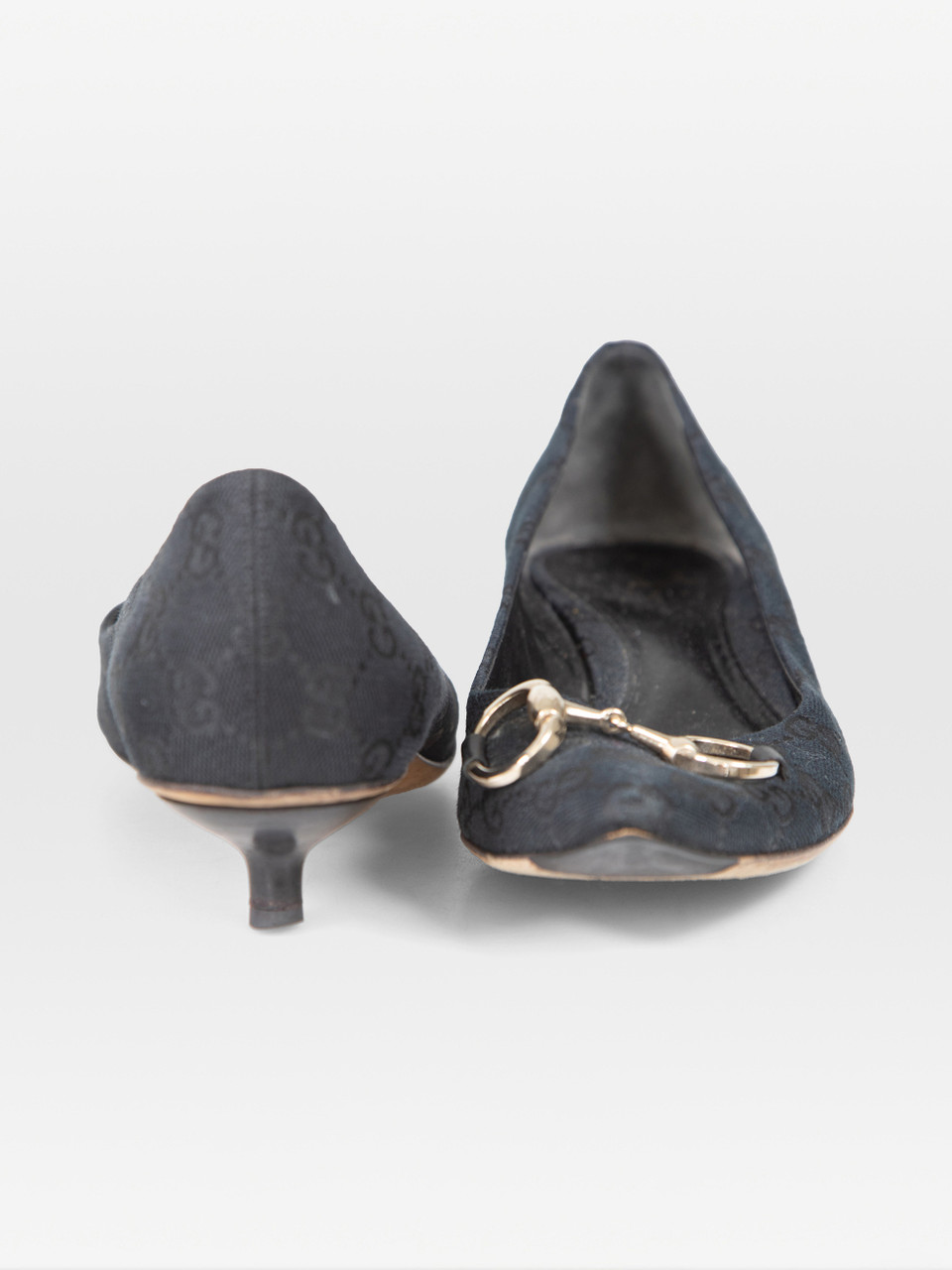 Gucci Black Horsebit Monogram Kitten Pumps