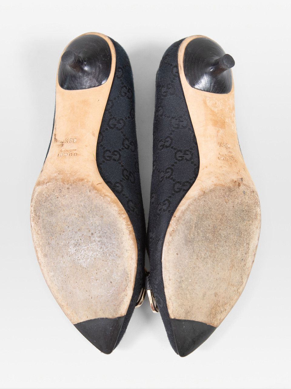Gucci Black Horsebit Monogram Kitten Pumps