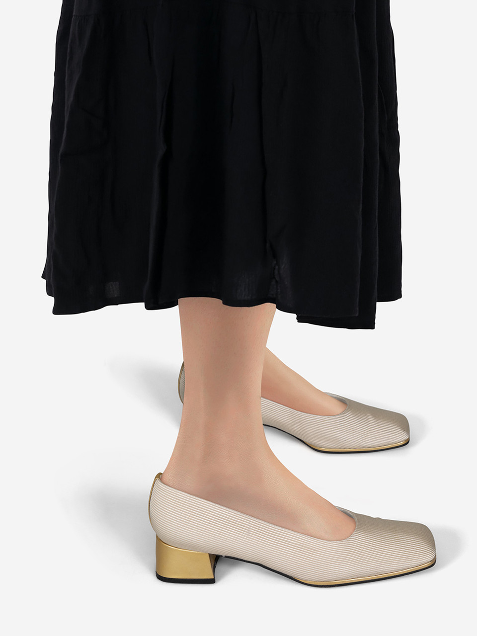 Stuart Weitzman Cream Textured Square Toe Pumps