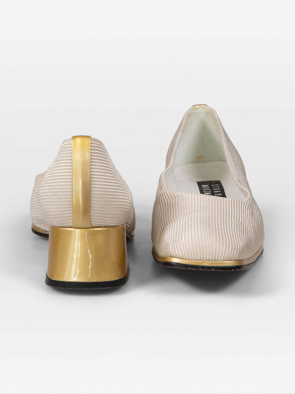 Stuart Weitzman Cream Textured Square Toe Pumps