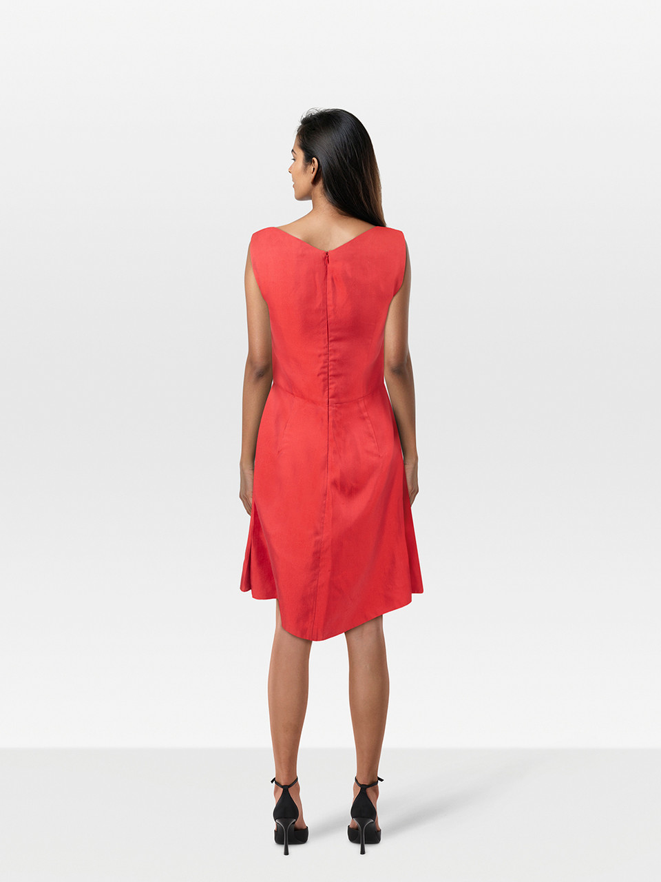 Jil Sander Red Silk Knee Length Dress Jil Sander Red Silk Knee Length Dress