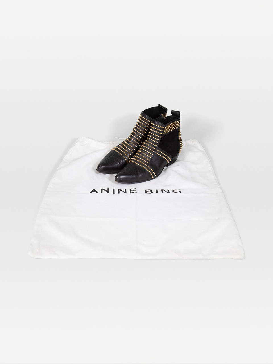 Anine Bing Black & Gold Studded Leather Boots