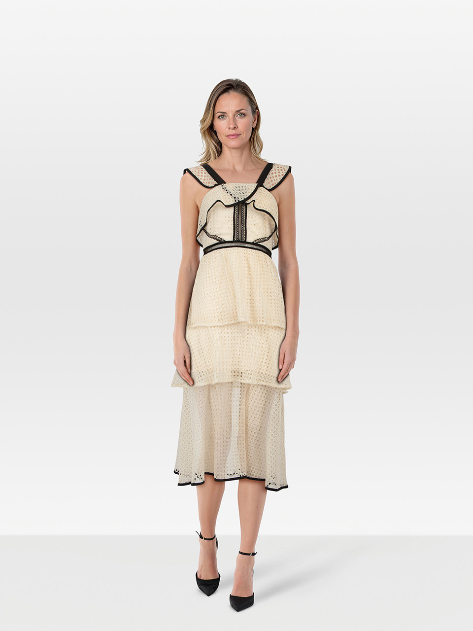 Self-Portrait Ecru Square Lace Midi Dress Self-Portrait Ecru Square Lace Midi Dress