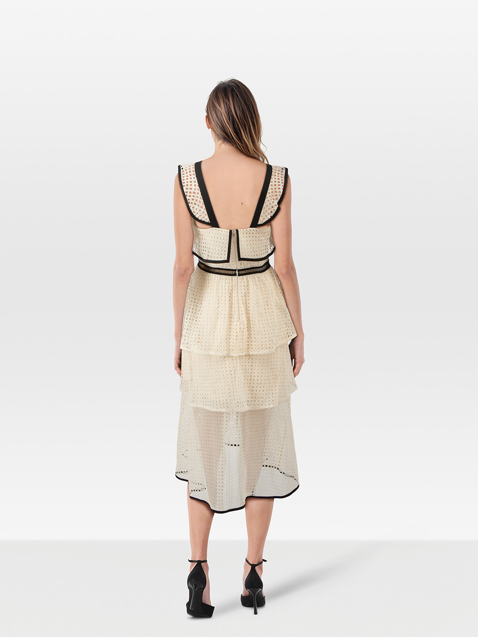 Self-Portrait Ecru Square Lace Midi Dress Self-Portrait Ecru Square Lace Midi Dress