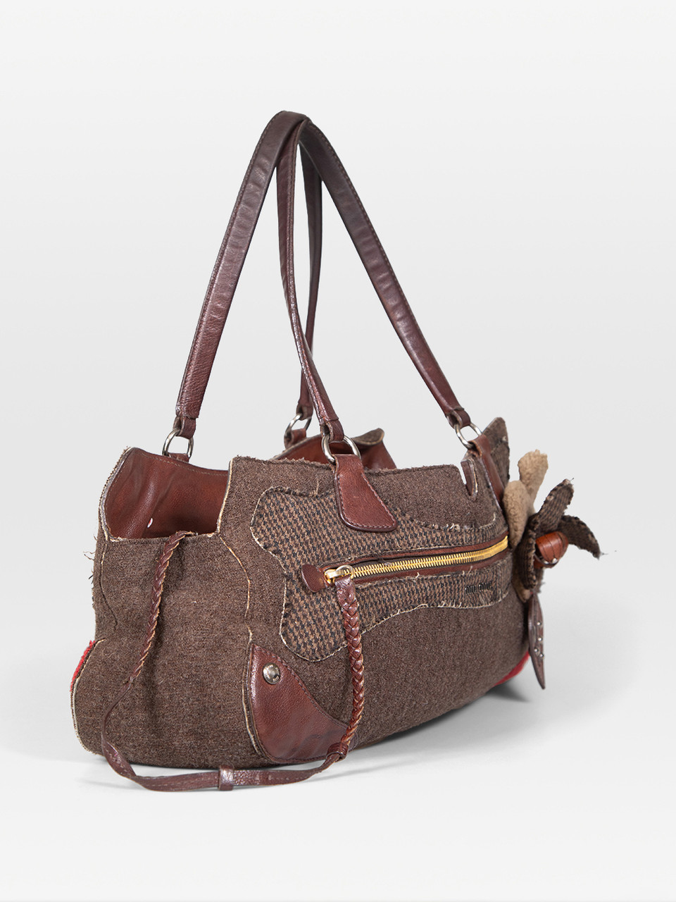 Miu Miu Brown Tweed Flower Bag Miu Miu Brown Tweed Flower Bag