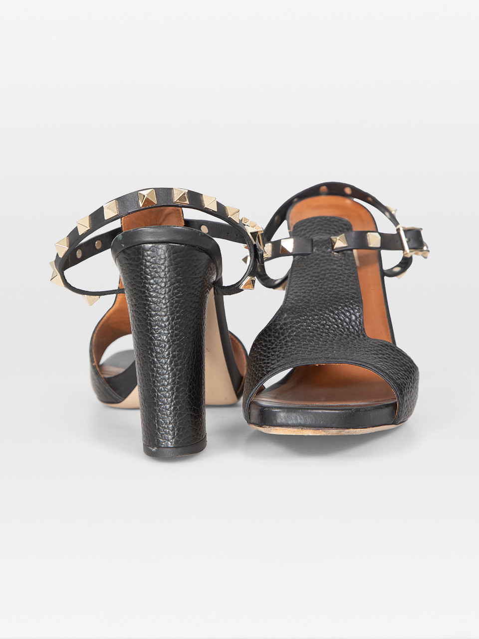 Valentino Garavani Black Leather Rockstud Block Heel Sandals