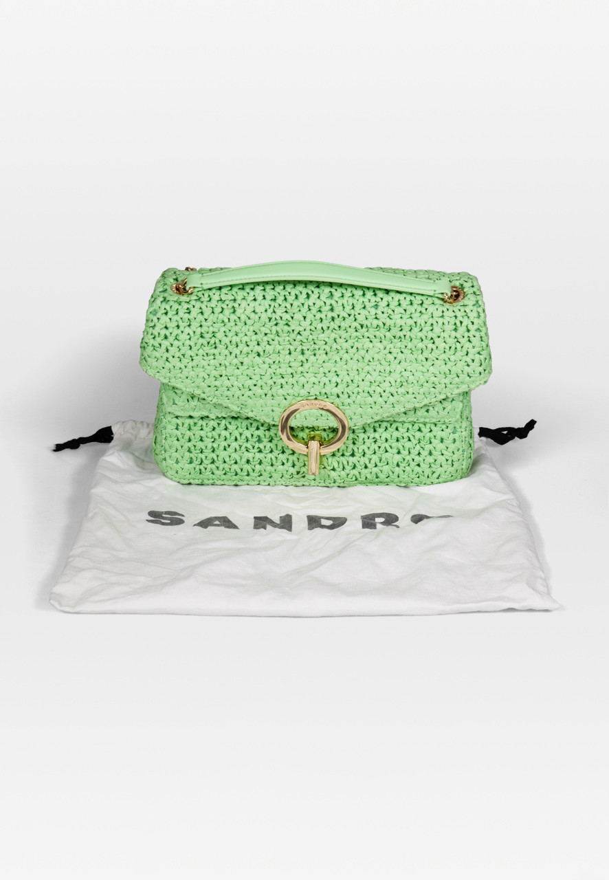 Sandro Green Raffia YZA Shoulder Bag