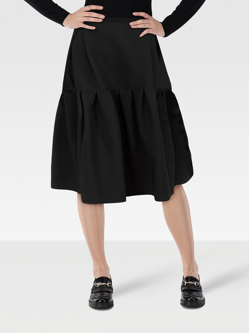 Erdem Black Pleated Tiered Midi Skirt