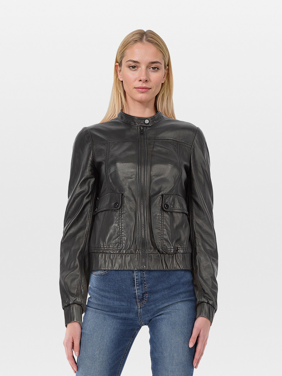 Joseph Black Leather Zip Jacket